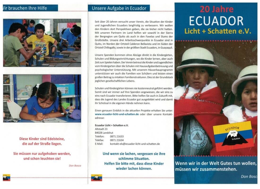 Faltblatt vom Verein Ecuador Licht und Schatten